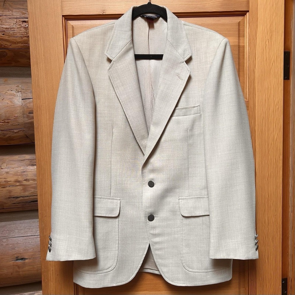 VTG WFF by Farah Linen Blend Blazer Mens 40R Beige Tan Sport Coat Wedding Party